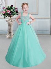 Super Ball Gowns Kids Pageant Dress Apple Green Straps Organza Sleeveless Floor Length Lace Up
