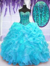  Pick Ups Floor Length Aqua Blue Ball Gown Prom Dress Sweetheart Sleeveless Lace Up