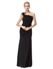 Sumptuous One Shoulder Ruching Homecoming Dress Black Zipper Sleeveless Floor Length