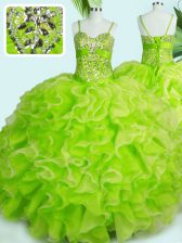 Spectacular Yellow Green Sleeveless Beading and Ruffles Floor Length Quinceanera Gown