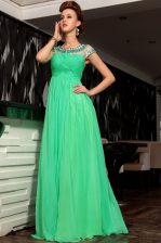  Scoop Green Empire Beading and Ruching Prom Evening Gown Side Zipper Chiffon Sleeveless Floor Length