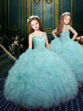Elegant Floor Length Light Blue Little Girl Pageant Dress Straps Sleeveless Lace Up
