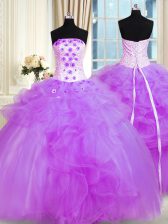  Strapless Sleeveless Tulle Ball Gown Prom Dress Pick Ups and Hand Made Flower Lace Up