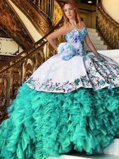  Multi-color Sleeveless Floor Length Appliques and Embroidery Lace Up Quinceanera Dresses