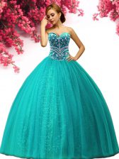  Sweetheart Sleeveless Lace Up Sweet 16 Quinceanera Dress Turquoise Tulle