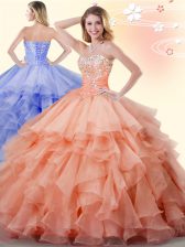 Pretty Sleeveless Beading and Ruffles Lace Up Quinceanera Dress