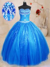  Royal Blue Sleeveless Beading and Appliques Floor Length Quinceanera Dresses