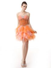 Beauteous Multi-color Sleeveless Knee Length Beading and Ruffles Zipper Prom Dress