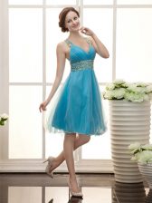  Beading Dress for Prom Aqua Blue Zipper Sleeveless Knee Length