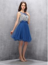 Superior Scoop Navy Blue Sleeveless Tulle Zipper Prom Party Dress for Prom and Party