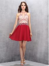  Scoop Mini Length A-line Sleeveless Red Prom Gown Zipper