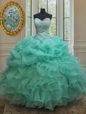 Pretty Apple Green Ball Gowns Beading and Ruffles and Pick Ups Quinceanera Gowns Lace Up Organza Sleeveless Floor Length