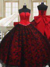  Organza Strapless Sleeveless Lace Up Beading and Bowknot Quinceanera Dresses in Red