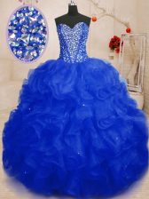 Sexy Floor Length Royal Blue Sweet 16 Dress Organza Sleeveless Beading and Ruffles