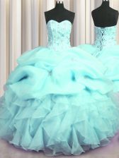 Discount Visible Boning Sleeveless Lace Up Floor Length Beading and Ruffles and Pick Ups Ball Gown Prom Dress