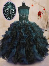  Beading and Ruffles Quinceanera Dress Multi-color Lace Up Sleeveless Floor Length