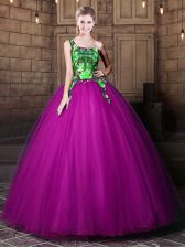 Graceful One Shoulder Tulle Sleeveless Floor Length Quinceanera Dresses and Pattern