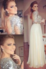  Scoop Long Sleeves Floor Length Sequins Backless Homecoming Dress with Champagne