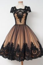  Black Evening Dress Prom and Party with Lace Square Cap Sleeves Zipper