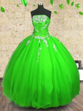  Lace Up Ball Gown Prom Dress Appliques Sleeveless Floor Length