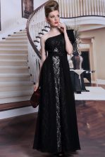  One Shoulder Sequins Black Sleeveless Lace Side Zipper Dress for Prom for Prom and Party