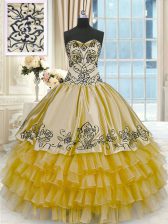 Custom Design Sleeveless Lace Up Floor Length Beading and Embroidery and Ruffled Layers Vestidos de Quinceanera