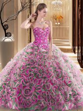 Fine With Train Multi-color Sweet 16 Dresses Sweetheart Sleeveless Brush Train Lace Up