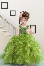 Discount Beading and Ruffles Little Girls Pageant Dress Olive Green Lace Up Sleeveless Floor Length