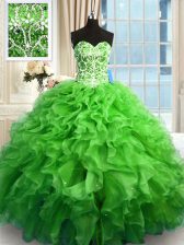 Glorious Sweetheart Neckline Beading and Ruffles Quince Ball Gowns Sleeveless Lace Up