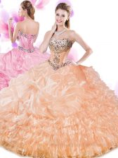  Pick Ups Ruffled Floor Length Ball Gowns Sleeveless Orange Quinceanera Dress Lace Up