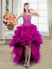  Fuchsia Sweetheart Neckline Beading Prom Evening Gown Sleeveless Lace Up