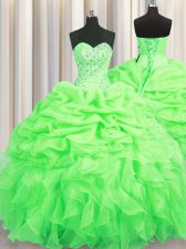 Hot Sale Sweetheart Neckline Beading and Ruffles and Pick Ups Quinceanera Gown Sleeveless Lace Up