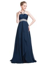 Discount Blue Prom Gown Prom and Party with Beading Strapless Sleeveless Backless