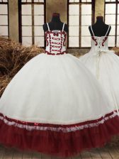  Straps White and Wine Red Sleeveless Satin and Organza Lace Up Flower Girl Dresses for Quinceanera and Wedding Party