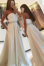 Fantastic White Dress for Prom Prom and Party with Beading and Lace Sweetheart Sleeveless Zipper