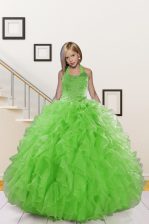  Halter Top Organza Sleeveless Floor Length Little Girls Pageant Dress and Beading and Ruffles