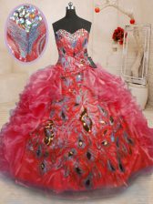  Sweetheart Sleeveless Organza Quinceanera Dress Beading and Appliques and Ruffles Zipper
