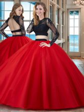  Scoop Long Sleeves Backless Floor Length Appliques Sweet 16 Dresses