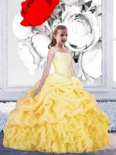  Pick Ups Floor Length Ball Gowns Sleeveless Gold Flower Girl Dresses for Less Lace Up