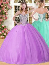 Shining Lilac Sweetheart Lace Up Beading Ball Gown Prom Dress Sleeveless