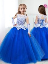  Floor Length Royal Blue Flower Girl Dresses for Less Scoop Sleeveless Lace Up