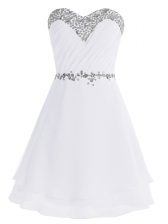 Romantic White Empire Sweetheart Sleeveless Chiffon Mini Length Zipper Beading Prom Evening Gown