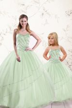 Fine Apple Green Sleeveless Tulle Lace Up 15th Birthday Dress for Military Ball and Sweet 16 and Quinceanera