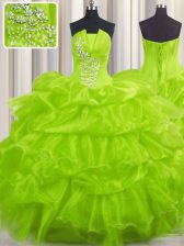  Sleeveless Lace Up Floor Length Beading and Ruffles and Pick Ups Quinceanera Gowns
