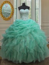  Sweetheart Sleeveless Organza Ball Gown Prom Dress Beading and Ruffles and Pick Ups Lace Up