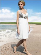  White Prom Party Dress Prom and Party with Beading Straps Sleeveless Zipper