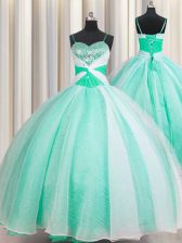  Spaghetti Straps Sleeveless Lace Up Sweet 16 Dress Apple Green Organza