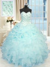  Sweetheart Sleeveless Organza 15 Quinceanera Dress Beading and Pick Ups Lace Up