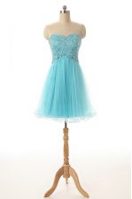 Captivating Aqua Blue Prom Dress Prom and Party and Wedding Party with Beading Sweetheart Sleeveless Lace Up