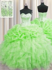 Classical Visible Boning Ball Gowns Organza Sweetheart Sleeveless Beading and Ruffles and Pick Ups Floor Length Lace Up 15 Quinceanera Dress